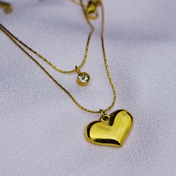 18KT Gold Plated Anti Tarnish Stainless Steel Double Layer Love Pendant Necklace