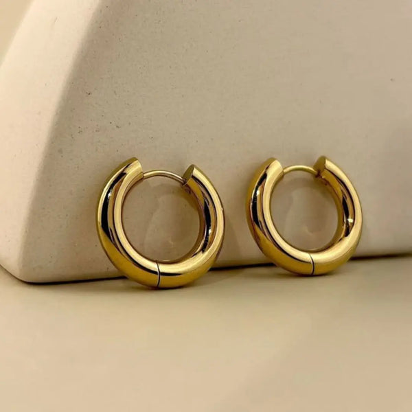 Gold Plated Hoop Huggie Bali Earrings - 18K Anti Tarnish Stainless steel