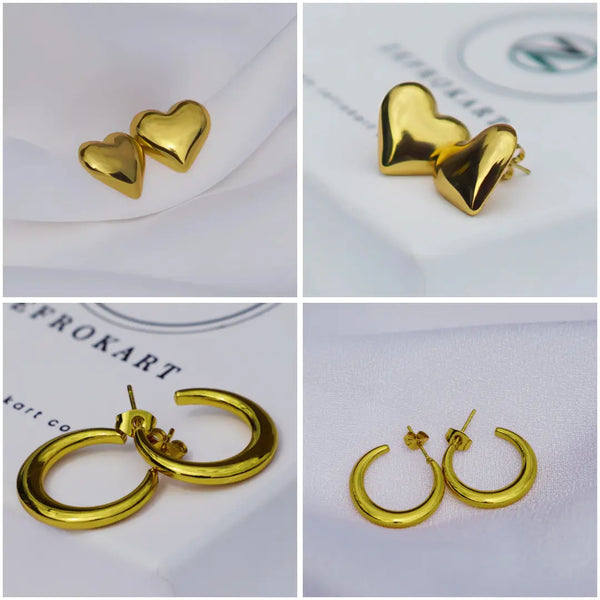Combo of 2 - Solid Heart Earring - Cuff Earrings - 18K Anti Tarnish Stainless steel