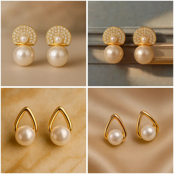 Combo of 2 - Korean Stud - Korean Pearl Stud Earrings