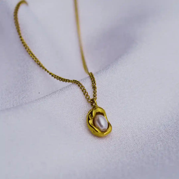 Gold Plated Anti Tarnish Geometric Pearl Pendant