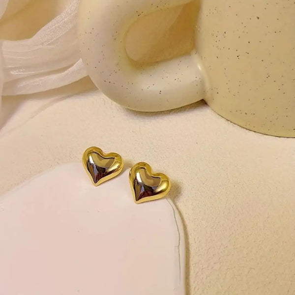 Gold Plated Solid Heart Earring - 18K Anti Tarnish Stainless steel