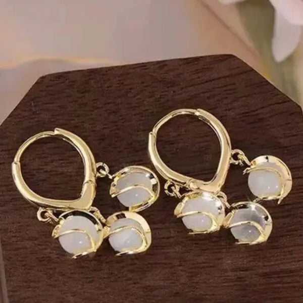 Golden Dewdrop Hoops - Heart Shaped Studs Earrings