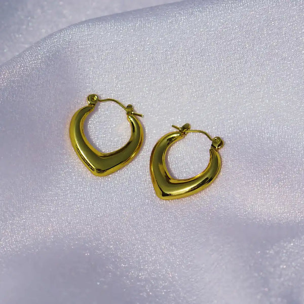 LOVE SHAPED Gold Plated Hoop Earrings - 18K Anti Tarnish Stainless steel