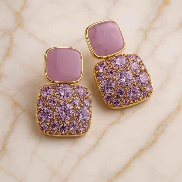 Square Drop Earrings - Elegant Alloy Studs